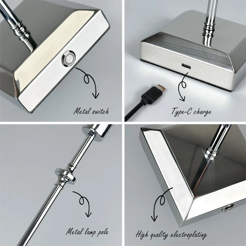 Electroplated Silver Square Base Rechargeable Table Lamp best